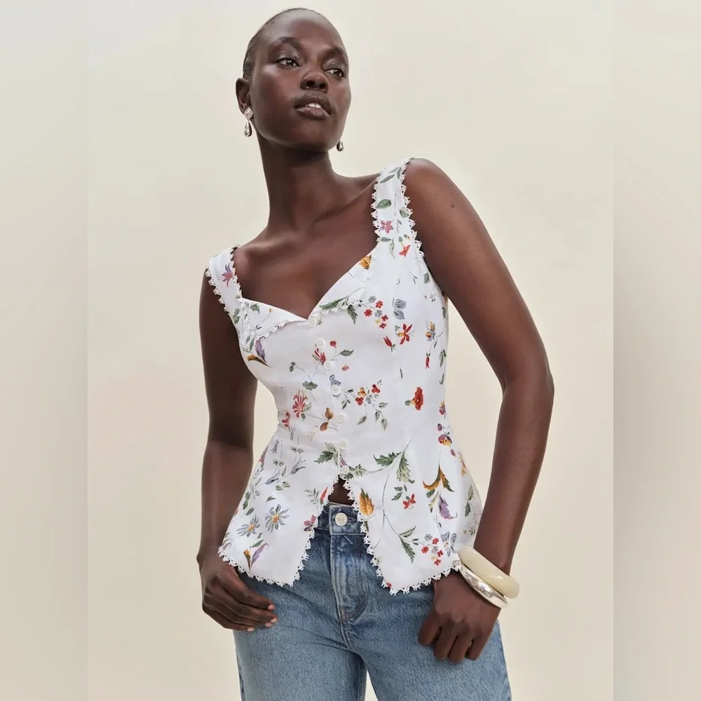 Reformation Viola Linen Top in Corsini. Brand new without tags,  never worn. - Picture 2 of 12